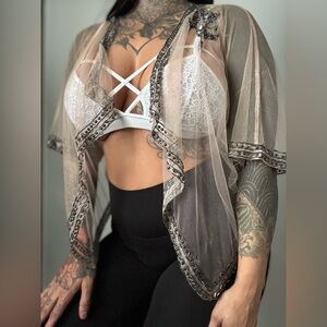 Sheer champagne colored beaded blouse